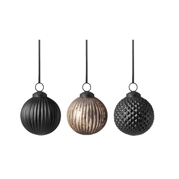Villeroy & Boch Black Xmas Glas-Weihnachtskugeln 3tlg.