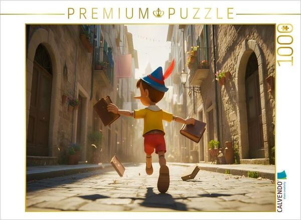 CALVENDO Puzzle Pinocchio rennt lachend vor der Schule 1000 Teile Lege-Größe 64x48cm Foto-Puzzle für glückliche Stunden