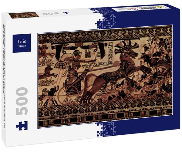 Lais Puzzle Ägyptischer Maler um 1355 v. Chr. - Truhe aus dem Tal der Könige, Tutanchamun im Kampf 500 Teile