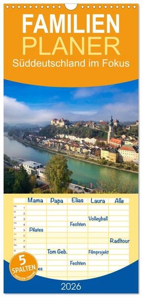 Familienplaner 2026 - Süddeutschland im Fokus mit 5 Spalten (Wandkalender, 21 x 45 cm) CALVENDO