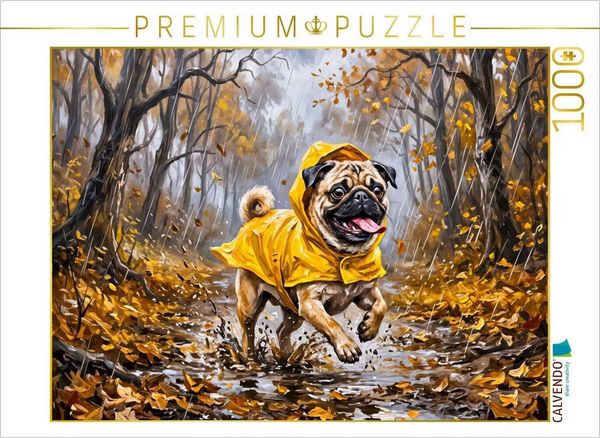 CALVENDO Puzzle Mops rennt fröhlich durch matschige Novemberwege Puzzle 1000 Teile Lege-Größe 64x48cm Foto-Puzzle für glückliche Stunden