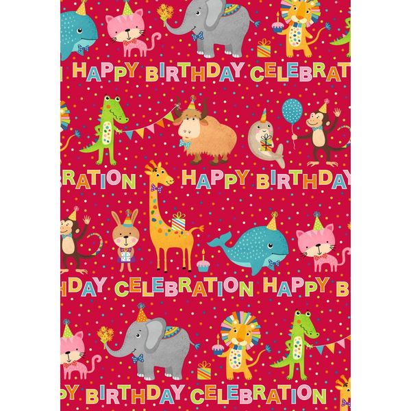 Idena Geschenkpapier Happy Birthday Celebration Tiere 70cmx2m