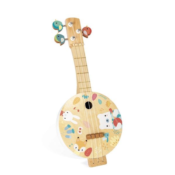 Kinder-Banjo aus Holz mit Vogel-Stimmschlüsseln & Nylonsaiten