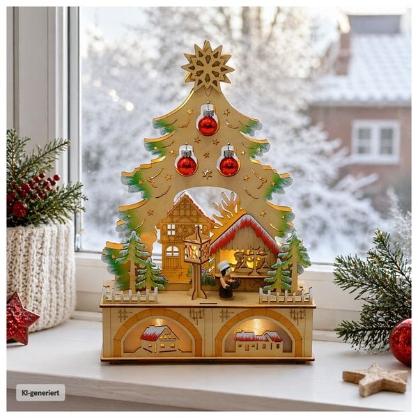 HTI-Living LED Schwibbogen Weihnachtsbaum mit Kugeln und Weihnachtsbäckerei