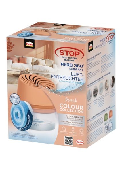 Pattex Luftentfeuchter, BAD 360° Kompaktgerät und 450 g Tab, pfirsich, 9H BADP3
