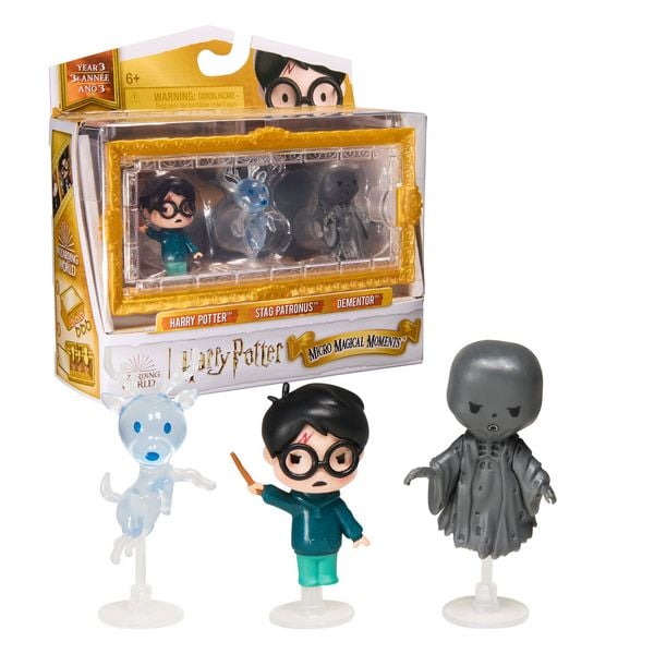 Wizarding World Harry Potter - Micro Magical Moments Sammelfiguren Multipack 'Patronus' mit Harry Potter, Hirsch-Patronus, Dementor und Setzkasten