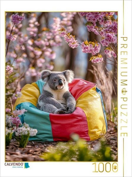 CALVENDO Puzzle Koalabär im bunten Sitzsack unter Blüten 1000 Teile Lege-Größe 64x48cm Foto-Puzzle für glückliche Stunden