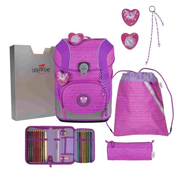 DerDieDas Schulranzen Set ErgoFlex Tiny, Schulranzen Set, 5tlg, Purple Unicorn