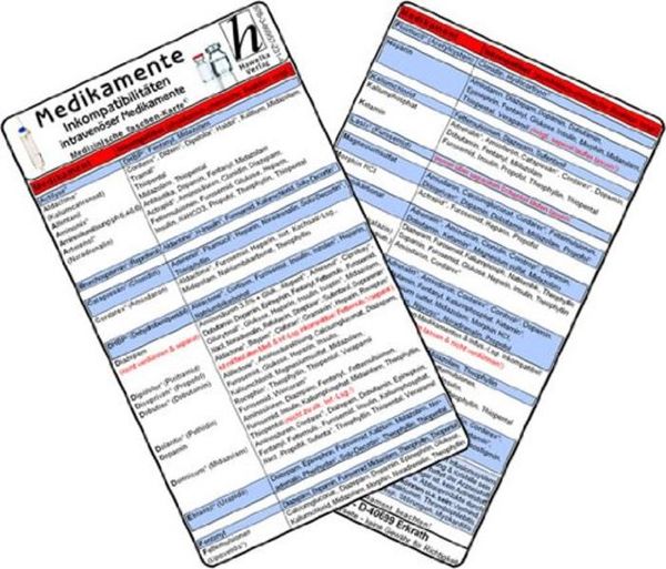Inkompatibilitäten intravenöser Medikamente - Medizinische Taschen-Karte