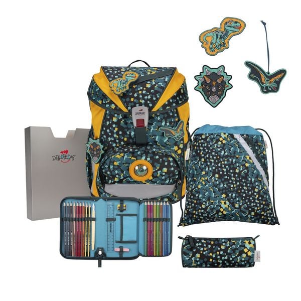 DerDieDas Schulranzen Set ErgoFlex Light, Schulranzen Set, 5tlg, Dino Time