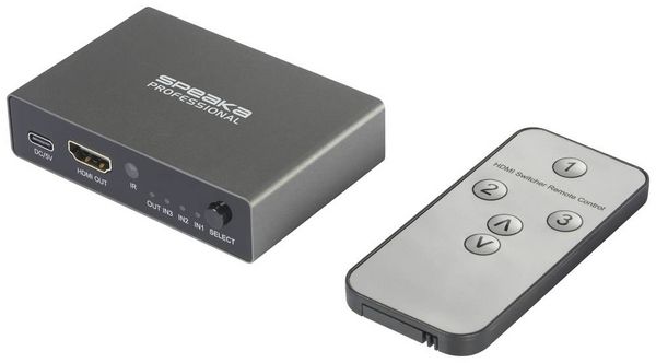 SpeaKa Professional SP-HDS-210 3 Port HDMI-Switch UHD 8K @ 60 Hz, UHD 4K @ 120Hz