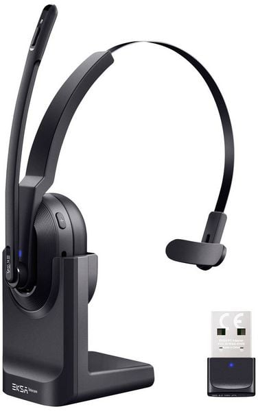 EKSA H5 On Ear Headset Bluetooth® Schwarz Mikrofon-Rauschunterdrückung, Noise Cancelling Headset, mit Bluetooth® Basisstation