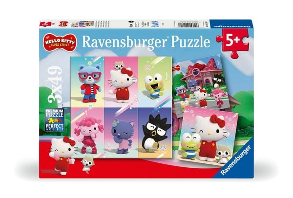 Kinderpuzzle 3x49 Teile - Hello Kitty - Abenteuer in Cherry Town