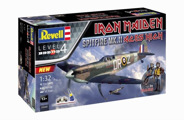 Geschenkset Spitfire Mk.II Aces High Iron Maiden, Revell Modellbausatz mit Basiszubehör