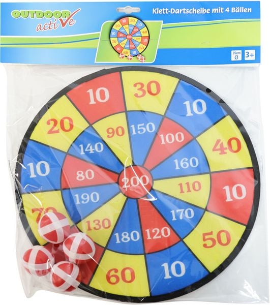 Outdoor Active Dartscheibe Klett mit 4 Bällen, Ø37cm