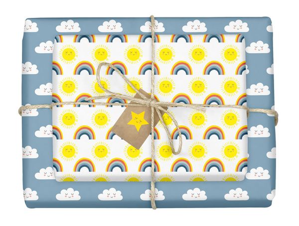 Geschenkpapier-Set für Kinder: Regenbogen, Sonne und Wolken