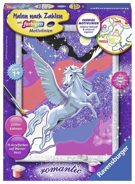 Ravensburger Stolzer Pegasus - Malen nach Zahlen, mit Glittereffekt, romantic, MNZ