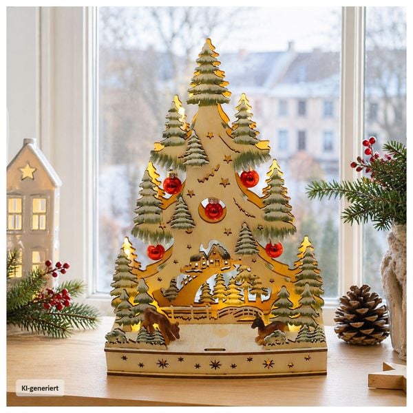 HTI-Living LED Schwibbogen Weihnachtsbaum mit Kugeln und Rentieren