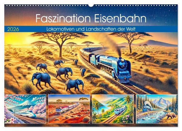 Faszination Eisenbahn - Lokomotiven und Landschaften der Welt (Wandkalender 2026 DIN A2 quer), CALVENDO Monatskalender