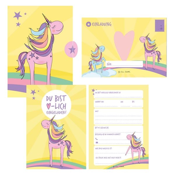 12 Einladungskarten Geburtstag Einhorn (Handgemachte Einladungskarten Kindergeburtstag inkl. 12 liebevollen Hand designten Briefumschlägen)