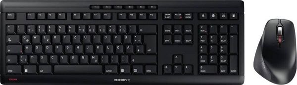 CHERRY Stream Comfort Funk Tastatur, Maus-Set Deutsch, QWERTZ Schwarz