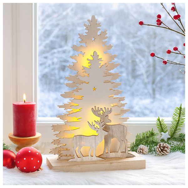 HTI-Living Weihnachtsdeko Rehe vor Baumsilhouette Weihnachtsdeko Rehe vor Baumsilhouette