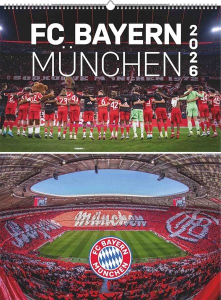 N Neumann - FC Bayern München 2026 Posterkalender, 48x64cm, Fußball-Kalender mit Motiven der Stars, Fan-Kalender mit Fußball-Highlights, Spiralbindung
