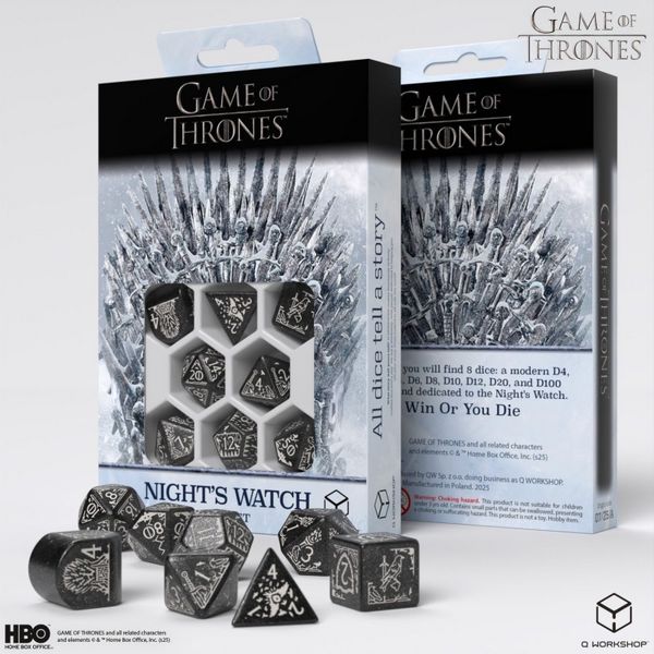 Q-Workshop QW097751 - Game of Thrones, Nights Watch Dice Set, 8-teilig
