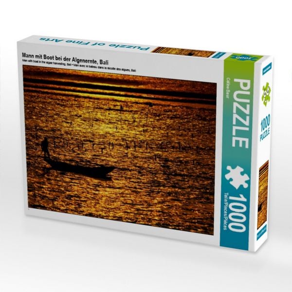 CALVENDO Puzzle Mann mit Boot bei der Algenernte, Bali 1000 Teile Lege-Größe 64 × 48 cm Foto-Puzzle für glückliche Stunden