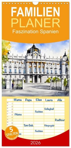 Familienplaner 2026 - Faszination Spanien mit 5 Spalten (Wandkalender, 21 x 45 cm) CALVENDO