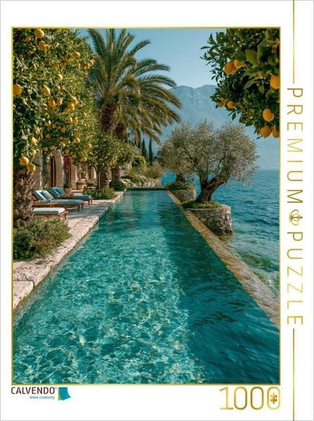 CALVENDO Puzzle Gardasee - Dolce Vita zwischen Palmen und Bergen 1000 Teile Lege-Größe 64x48cm Foto-Puzzle für glückliche Stunden