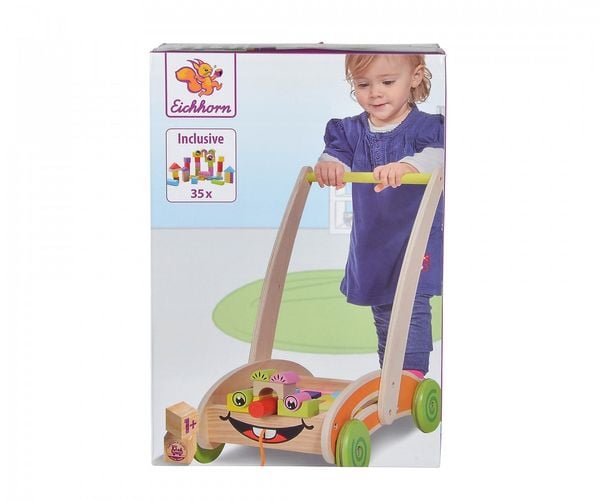 Eichhorn 100001833 - Spiel- und Lauflernwagen mit 35 bunten Bausteinen aus Holz
