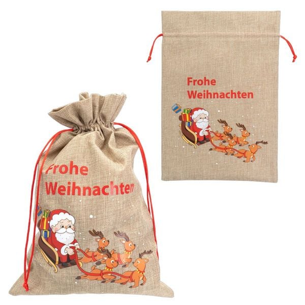 Idena Weihnachtsgeschenksack Weihnachtsmann Schlitten 30x40cm