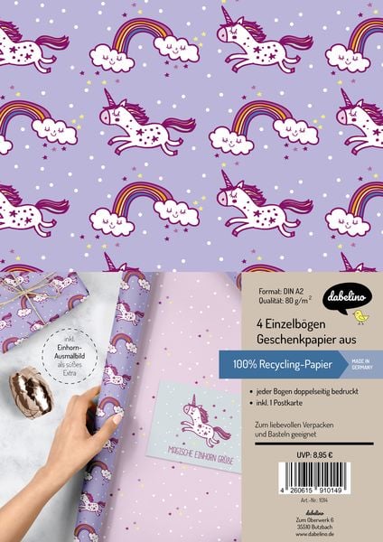 Geschenkpapier-Set für Kinder: Einhorn