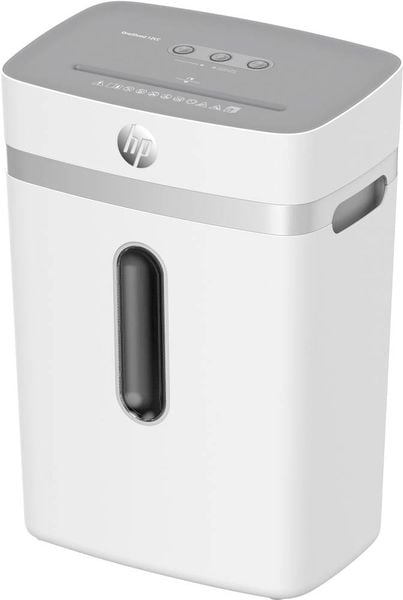 HP OneShred 12CC Aktenvernichter 12 Blatt Partikelschnitt 4 x 35 mm P-4 23 l Vernichtet auch Büroklammern, Kreditkarte, Heftklammern