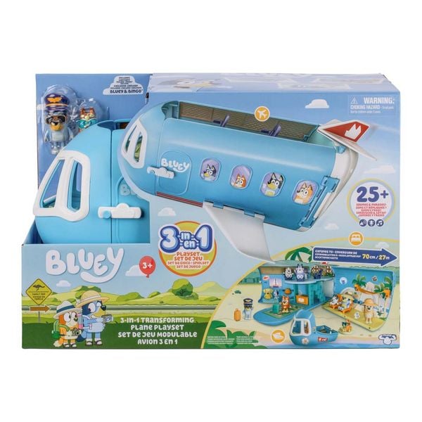 Moose Toys 300178 - BLUEY Flugzeug 3-in-1-Verwandlungsspielset (Flugzeug/Boot/Hotel), 25+ Soundfunktionen