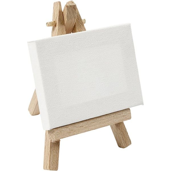 Creativ Company Mal-Leinwand Mini-Staffelei mit Leinwand, Weiß, , Größe 8x6x1 cm, H 11,5 cm, B 8 cm, 1 Stk