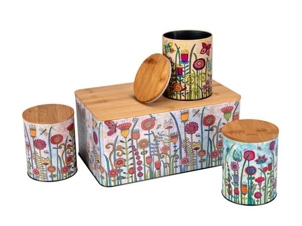 Brotkasten und Vorratsdosen Mod. Garden 3er Set, mit exklusivem Design und luftdichtem Deckel
