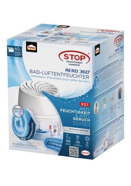 Pattex Luftentfeuchter, BAD 360° Kompaktgerät und 450 g Tab, blau, 9H BAD360