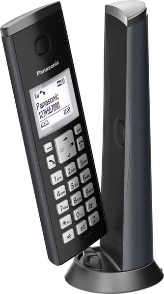 Panasonic KX-TGK220GM DECT Schnurloses Telefon analog Anrufbeantworter, Design Telefon, Freisprechen, mit Basis, inkl. Mobilteil Schwarz (matt)