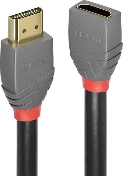 LINDY HDMI Verlängerungskabel HDMI-A Stecker, HDMI-A Buchse 0.50 m Anthrazit, Schwarz, Rot 36475 4K UHD, vergoldete Steckkontakte HDMI-Kabel