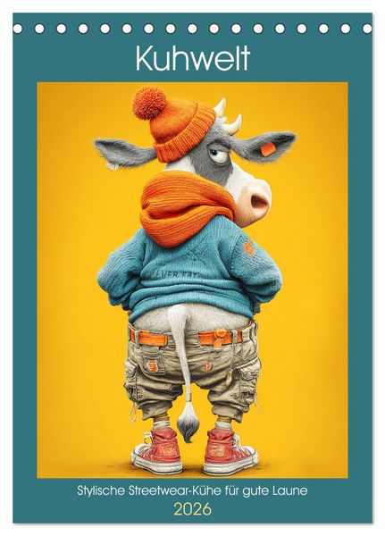 Kuhwelt. Stylische Streetwear-Kühe für gute Laune (Tischkalender 2026 DIN A5 hoch), CALVENDO Monatskalender