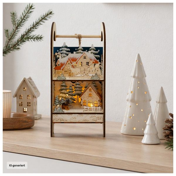 HTI-Living Weihnachtsdeko Holzschlitten mit LED Weihnachtsdeko Holzschlitten mit LED