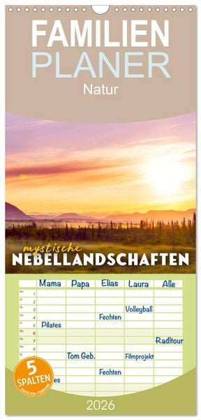 Familienplaner 2026 - Mystische Nebellandschaften mit 5 Spalten (Wandkalender, 21 x 45 cm) CALVENDO