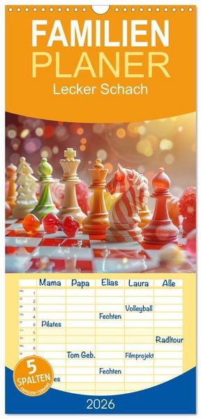 Familienplaner 2026 - Lecker Schach mit 5 Spalten (Wandkalender, 21 x 45 cm) CALVENDO