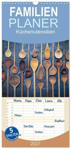Familienplaner 2027 - Küchenutensilien mit 5 Spalten (Wandkalender, 21 x 45 cm) CALVENDO