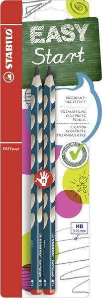 STABILO Ergonomischer Dreikant-Bleistift für Rechtshänder - EASYgraph in petrol - 2er Pack - Härtegrad HB