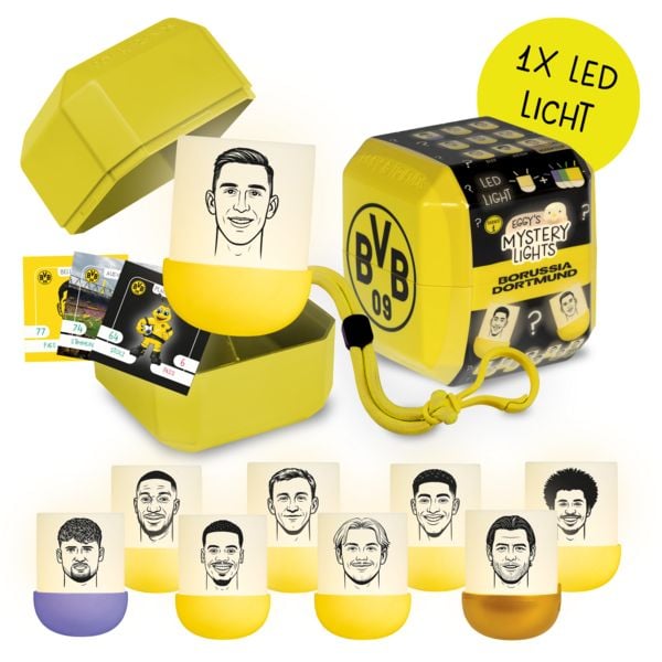 Eggys Mystery Lights x BVB Akku Nachtlicht Sammelbox mit praktischem Anhänger