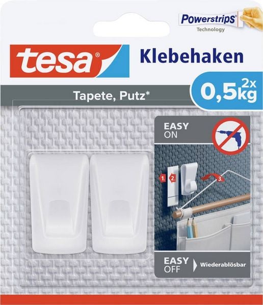 Tesa Klebehaken Tapeten & Putz - selbstklebender Haken - ideal zur Befestigung von Girlanden & Lichterketten - hält bis zu