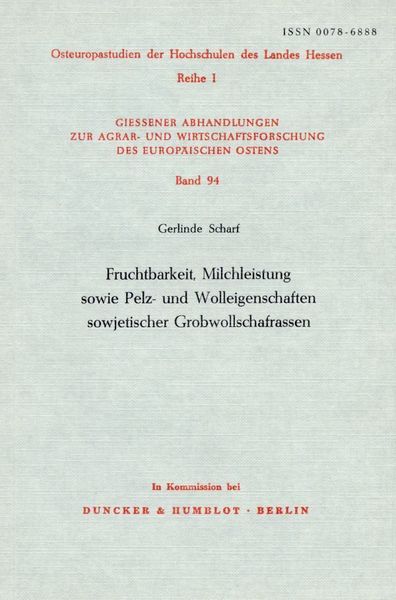 Fruchtbarkeit, Milchleistung sowie Pelz- und Wolleigenschaften sowjetischer Grobwollschafrassen.